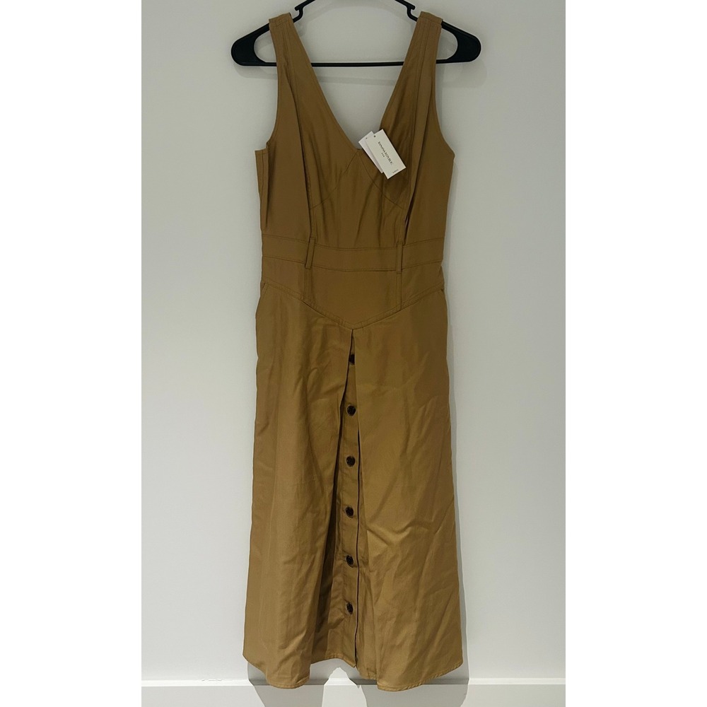 Banana Republic BRAND NEW Factory Tan Cotton Twill Button Front Midi Dress